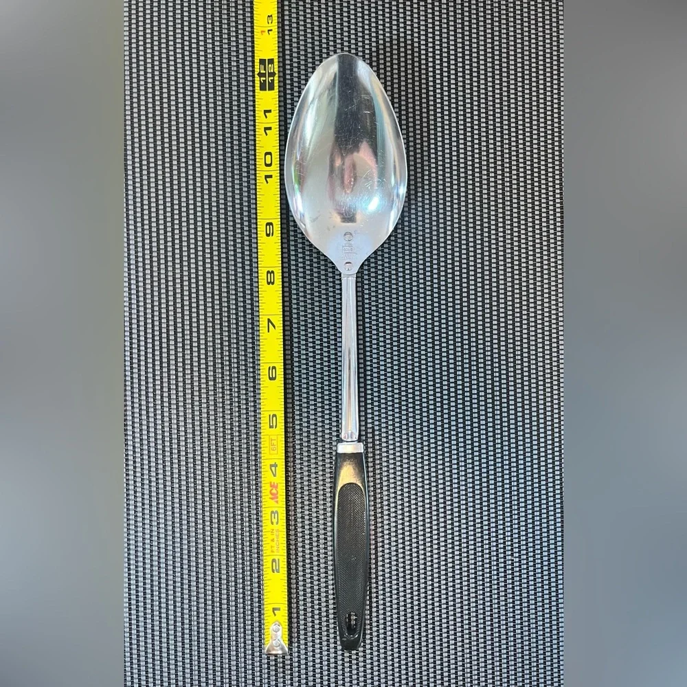 Vintage EKCO USA Black Plastic Handled Metal Serving Spoon 12